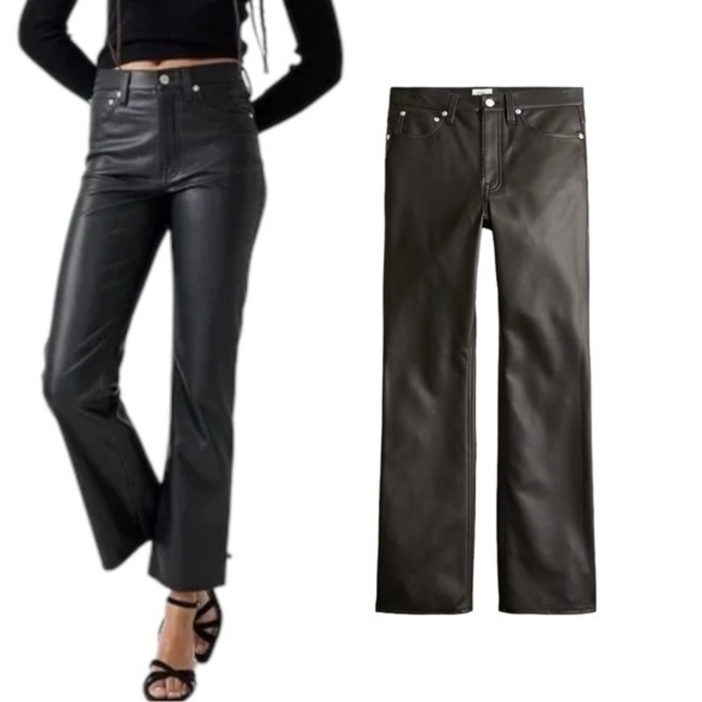 J. Crew High Rise Slim Demi-Boot Faux Leather Pant size 34 in Black